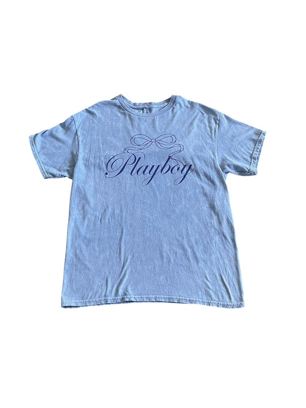 Playboy acid wash blue graphic tee - large